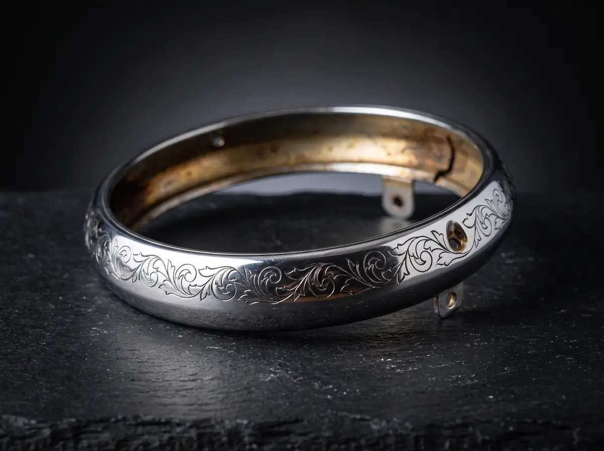 Bracelete de prata gravado com folhagem