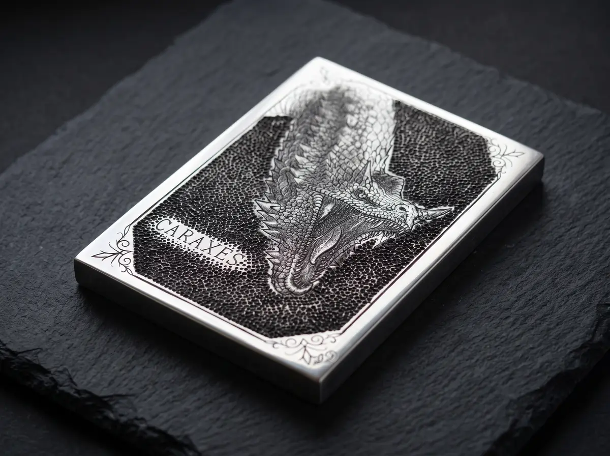 Placa com dragão e a palavra CARAXES gravados